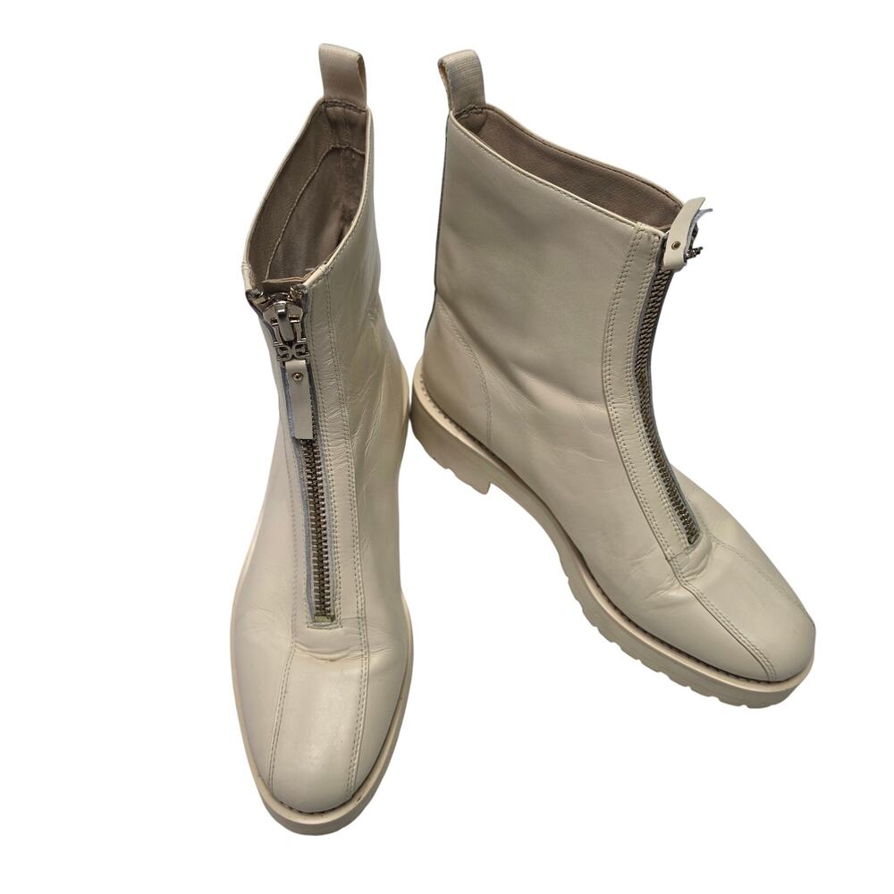 Sam Edelman Jacquie Cream Leather Front Zip Lug Sole Combat Boots 9.5M